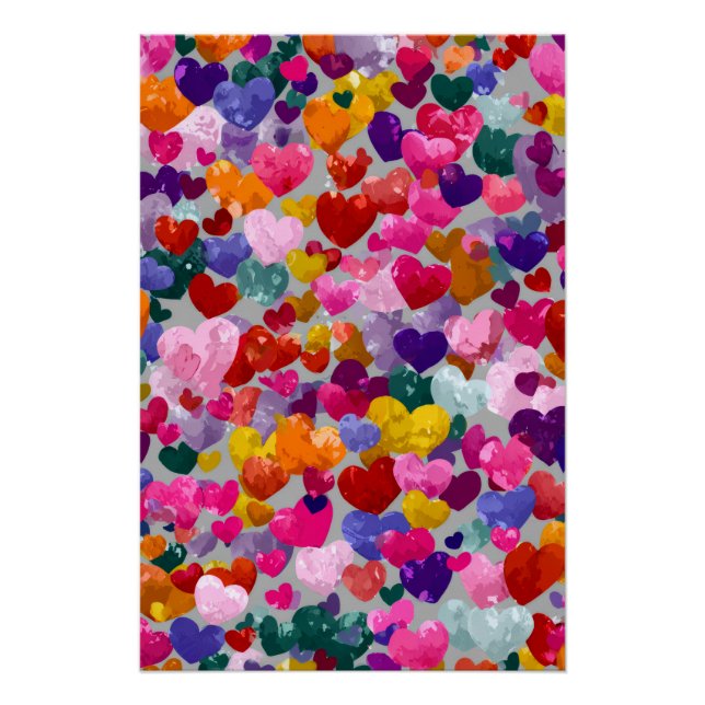 Vibrant Valentine Poster – Fantasy Hearts Design  (Devant)