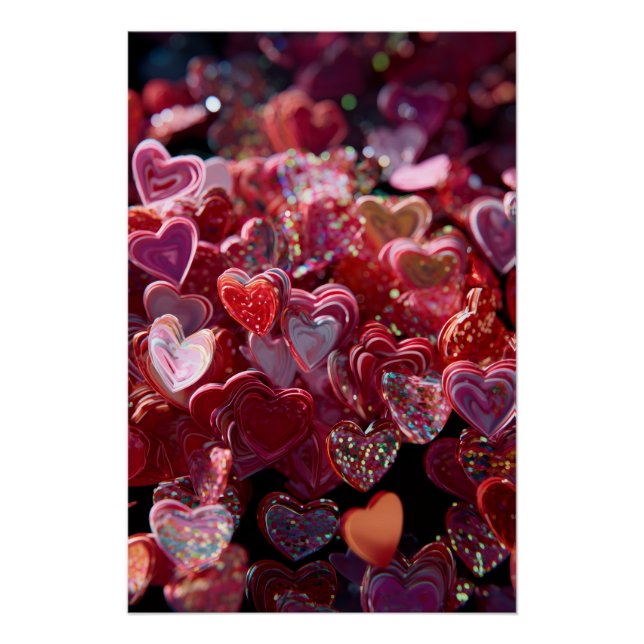 Vibrant Valentine Poster – Fantasy Hearts Design  (Devant)