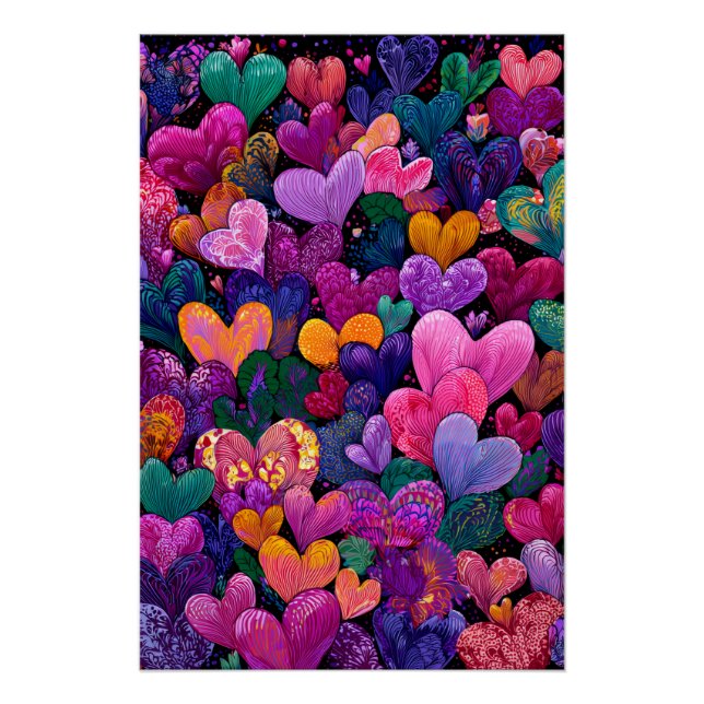Vibrant Valentine Poster – Fantasy Hearts Design  (Devant)