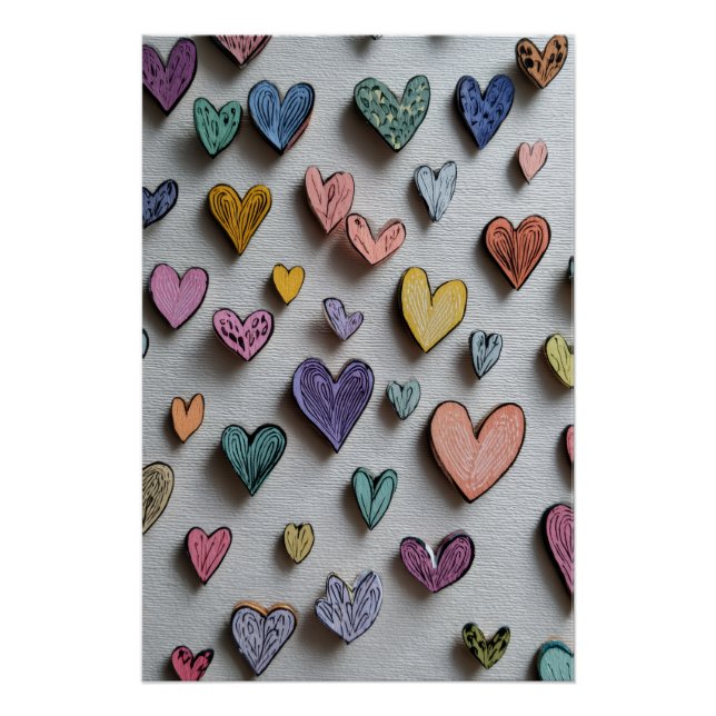 Vibrant Valentine Poster – Fantasy Hearts Design  (Devant)