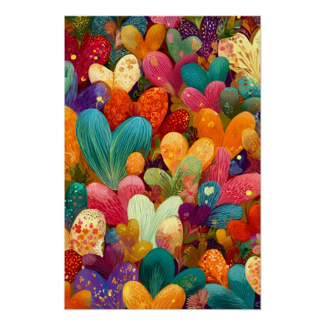 Vibrant Valentine Poster – Fantasy Hearts Design  (Devant)