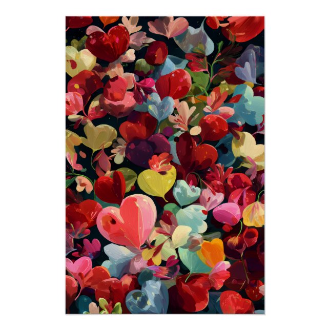 Vibrant Valentine Poster – Fantasy Hearts Design  (Devant)