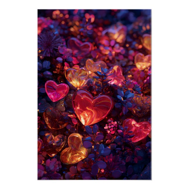 Vibrant Valentine Poster – Fantasy Hearts Design  (Devant)