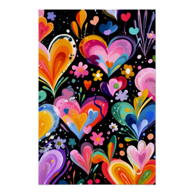 Vibrant Valentine Poster – Fantasy Hearts Design  (Devant)