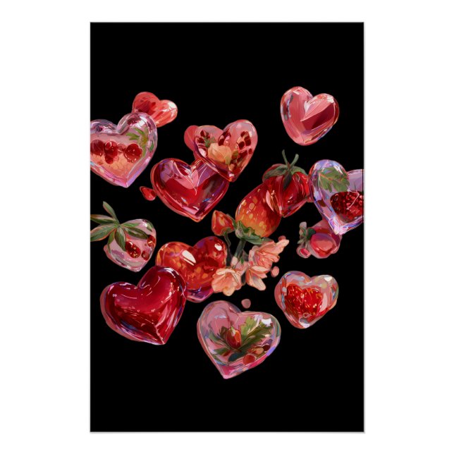 Vibrant Valentine Poster – Fantasy Hearts Design  (Devant)