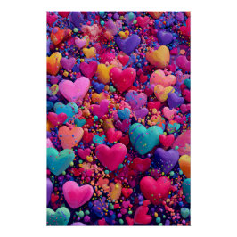 Vibrant Valentine Poster – Fantasy Hearts Design 