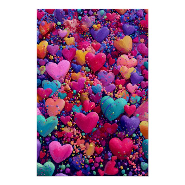 Vibrant Valentine Poster – Fantasy Hearts Design  (Devant)
