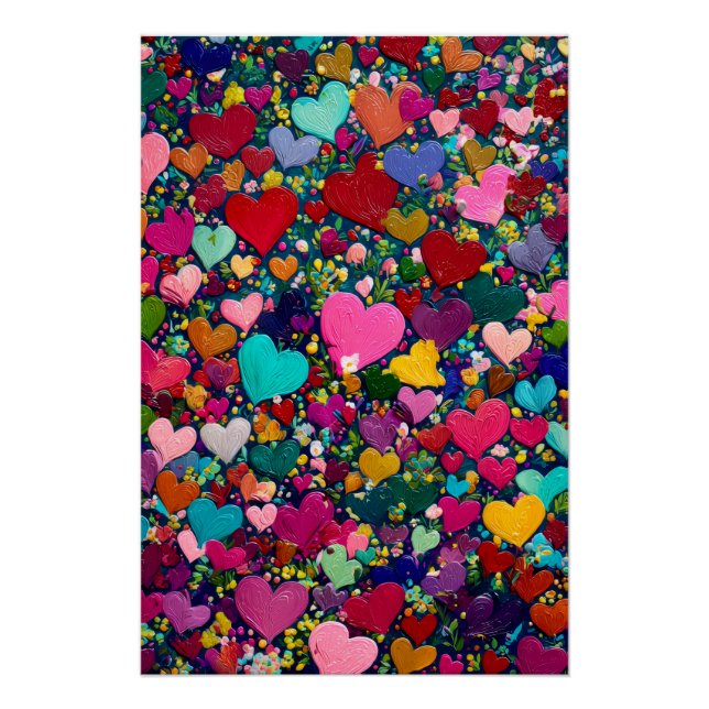 Vibrant Valentine Poster – Fantasy Hearts Design  (Devant)