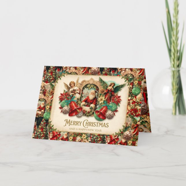 Vibrant Victorian Christmas Collage Feiertagskarte (Vorderseite)