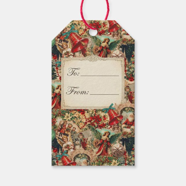 Vibrant Victorian Christmas Collage Geschenkanhänger (Vorderseite)