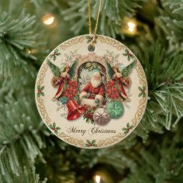 Vibrant Victorian Christmas Collage Keramik Ornament