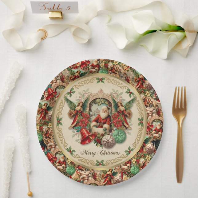 Vibrant Victorian Christmas Collage Pappteller (Hochzeit)