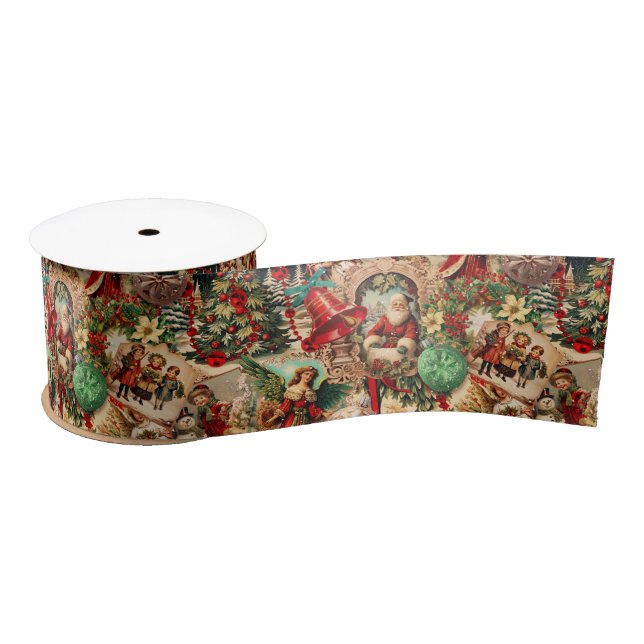 Vibrant Victorian Christmas Collage Satinband (Spule)