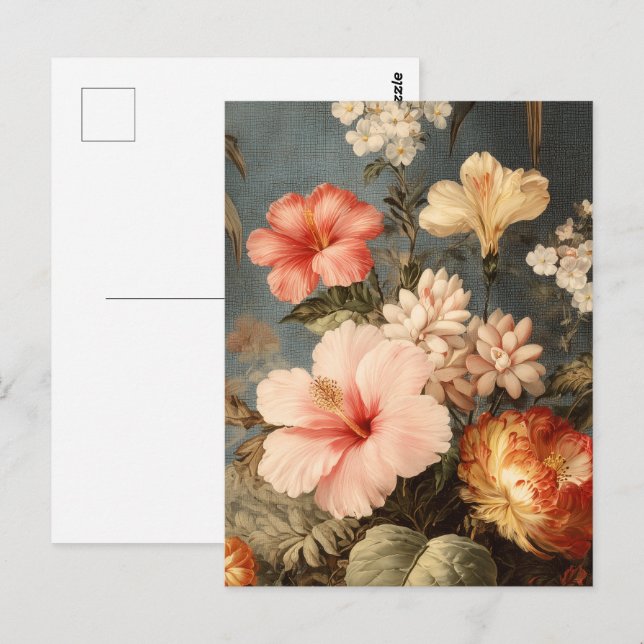 Vibrant Vintage Floral Arrangement Postkarte (Vorne/Hinten)