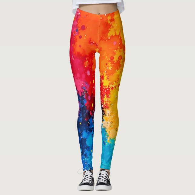 Vibrant Watercolor Chaos Art Leggings (Vorderseite)