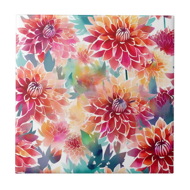 Vibrant Watercolor Dahlia Fliese (Vorderseite)
