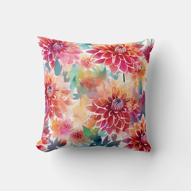 Vibrant Watercolor Dahlia Kissen (Vorderseite)