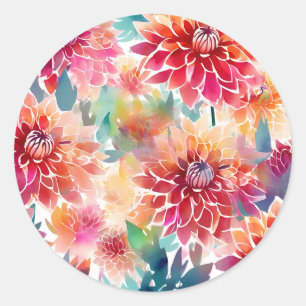 Vibrant Watercolor Dahlia Runder Aufkleber