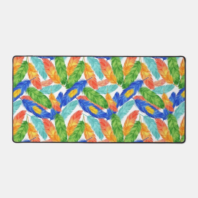 Vibrant Watercolor Feather Pattern Schreibtischunterlage (Vorderseite)