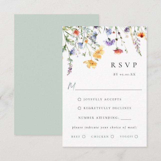 Vibrant Watercolor Floral Wedding RSVP Card (Devant / Derrière)