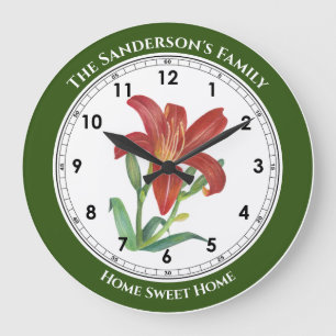 Vibrant Watercolor Orange Lily Illustration Große Wanduhr