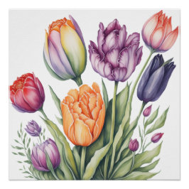 Vibrant Watercolor Tulip Bouquet  Poster