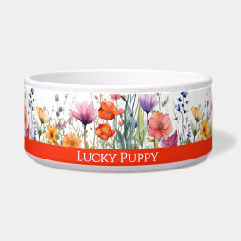 Vibrant Watercolor Wildflowers Custom Dog Napf