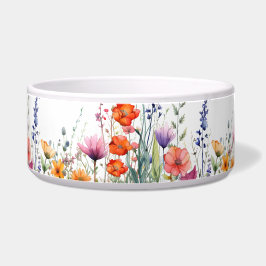 Vibrant Watercolor Wildflowers Floral Dog Napf