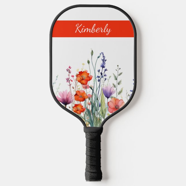 Vibrant Watercolor Wildflowers Personalized Pickleball Schläger (Vorderseite)