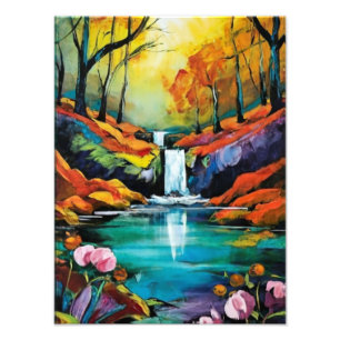 Vibrant Waterfall inmitten üppiger Vegetation Fotodruck