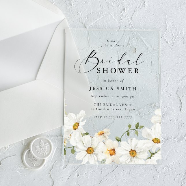 Vibrant White Floral Bridal Shower Clear Acryleinladungen (Von Creator hochgeladen)