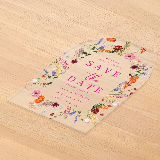 Vibrant Wildflowers Frosted Wedding Save The Date Acryleinladungen (Ablage )