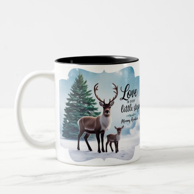 Vibrant Winter Reindeer "Love in Every Little Step Zweifarbige Tasse (Links)
