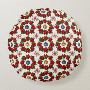 Vibrant Xmas éléments floraux Coussin rond