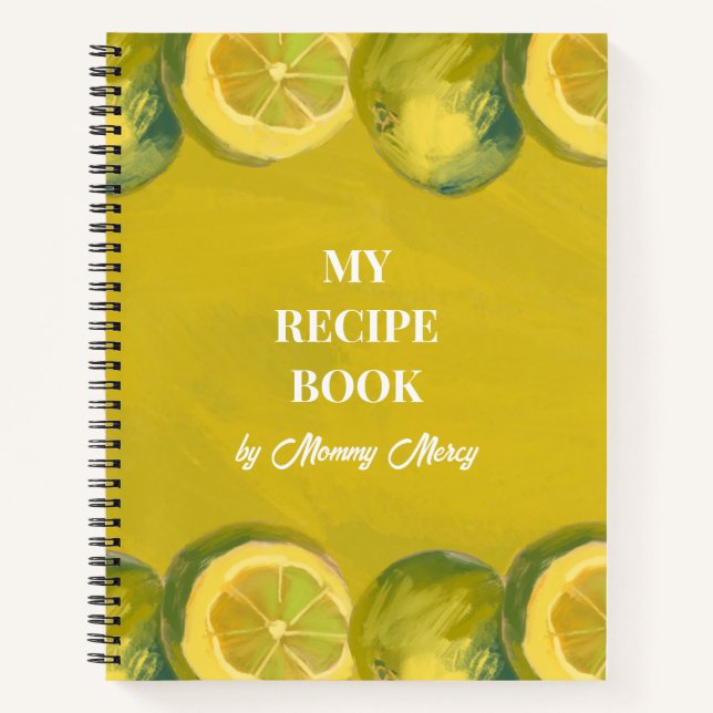 Vibrant Yellow Painterly Lemon Fruit Border Recipe Notizbuch (Vorderseite)