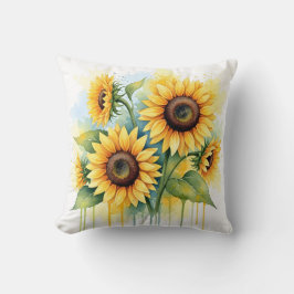 Vibrant Yellow Sunflower Watercolor Drip Kissen