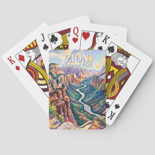 Vibrant Zion National Park Canyon River Hiking Art Spielkarten (Rückseite)