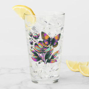 Vibrantes Schmetterlingsblumenmotiv Glas