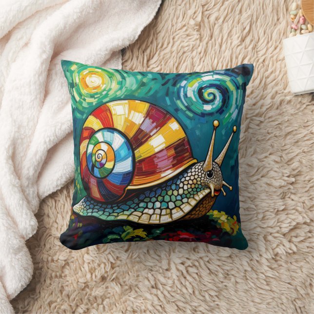 Vibrantly Colorful Impasto Whimsical Snail Kissen (Decke)