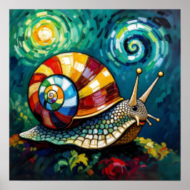 Vibrantly Colorful Impasto Whimsical Snail Poster