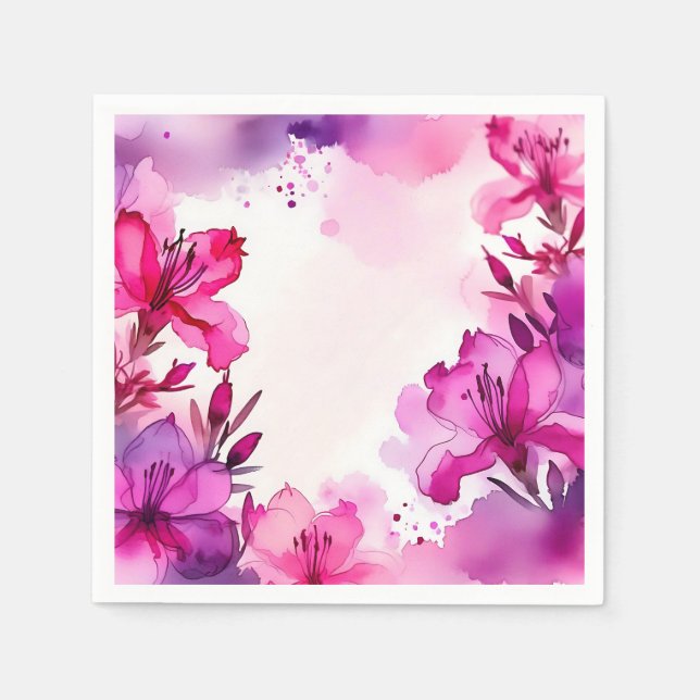 Vibrany Azalea Floral Wasserfarbe Serviette (Vorderseite)