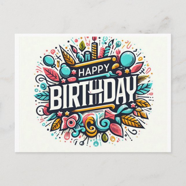 Vibrany Happy Birthday Art - Whimsical Celebration Postkarte (Vorderseite)