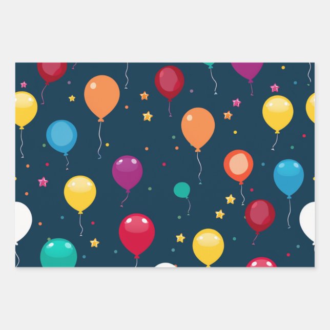 Vibrany Happy Birthday Balloons Muster Geschenkpapier Set (Vorderseite)