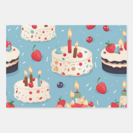 Vibrany Happy Birthday Cakes Muster Geschenkpapier Set