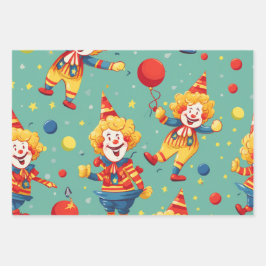 Vibrany Happy Birthday Clowns Pattern Geschenkpapier Set