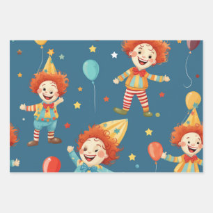 Vibrany Happy Birthday Clowns Pattern Geschenkpapier Set