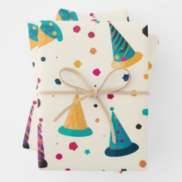 Vibrany Happy Birthday Party Hats Pattern Geschenkpapier Set
