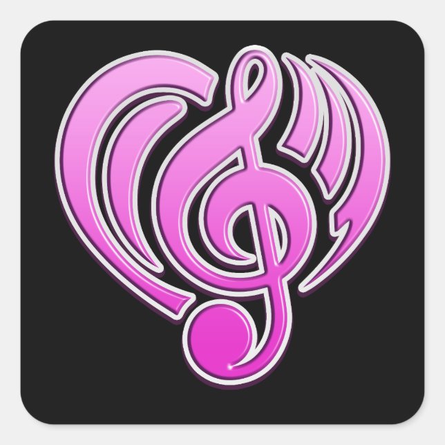 Vibrationen Musikalische Liebe Rosa Herz Musiknote Quadratischer Aufkleber (Vorderseite)