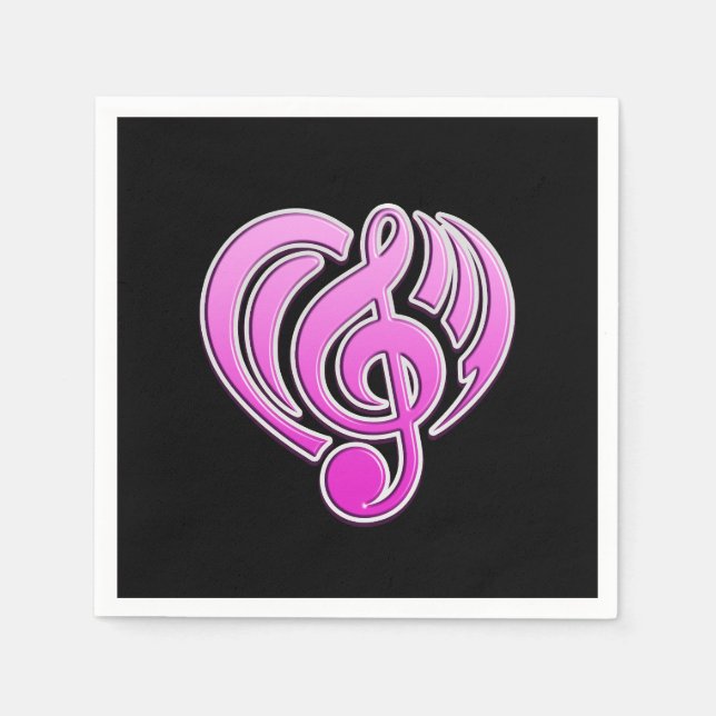 Vibrationen Musikalische Liebe Rosa Herz Musiknote Serviette (Vorderseite)