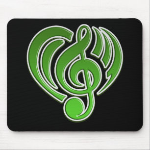 Vibrations Musical Love Green Herz Musik Note DJ Mousepad